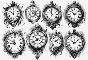 Clockface with roman numeral point at 00:07 tattoo idea