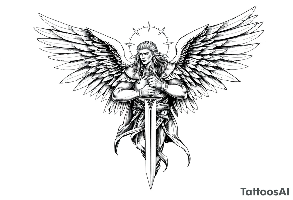 Holy Archangel, Biblical, Christianity, Hebrew, Guards of Christianity, Holding a sword, having six wings, seraphim, seek justice, love mercy, walk only with God tattoo idea
