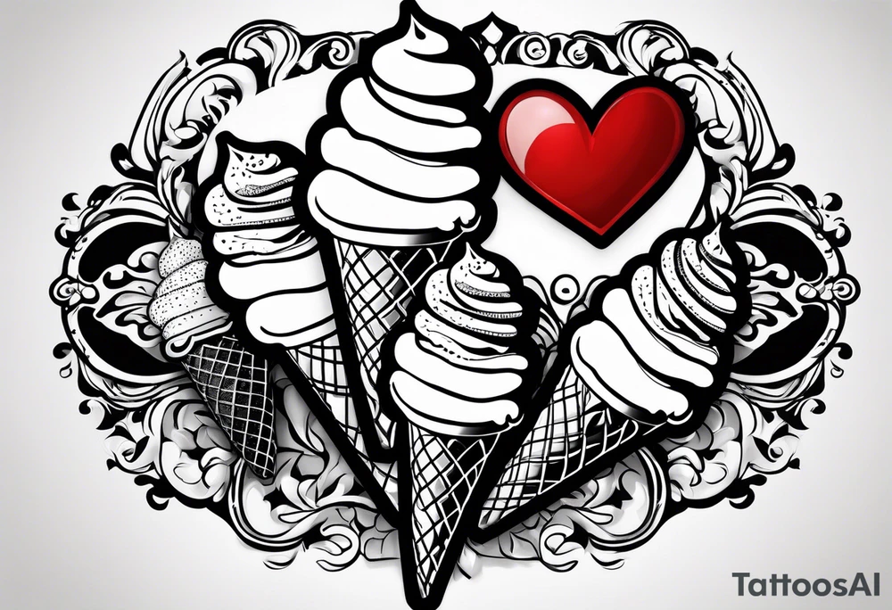 black and white ice cream cone with small red heart on it somewhere. tattoo idea