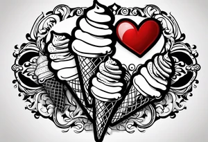 black and white ice cream cone with small red heart on it somewhere. tattoo idea