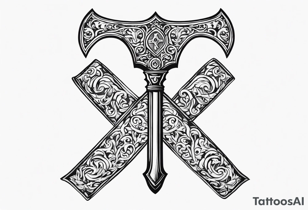 The symbol of Matthias a open Bible and a battle Axe tattoo idea