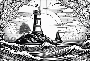 sailboat sail patched in such a way that it resembles a maritime lighthouse. tattoo idea