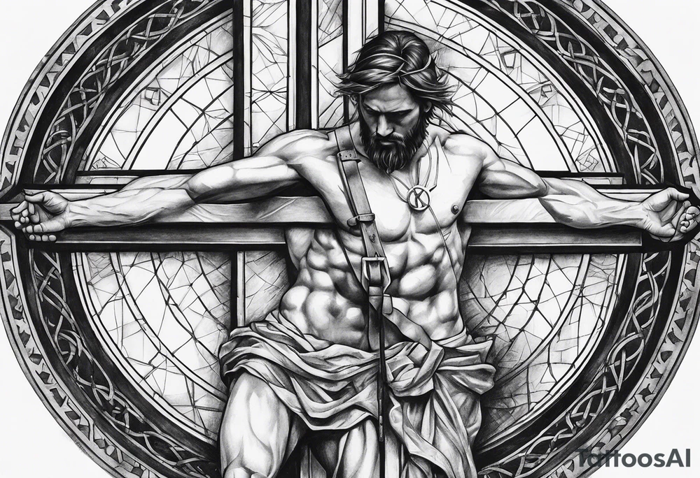 Crucified man in rom
an numerals circle tattoo idea