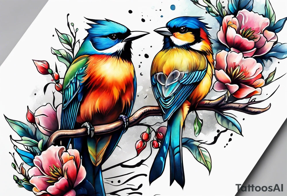 australian sleeve with birds and barbs tattoo idea