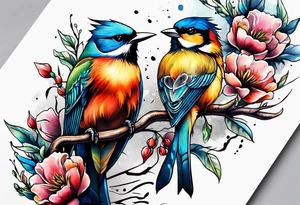 australian sleeve with birds and barbs tattoo idea