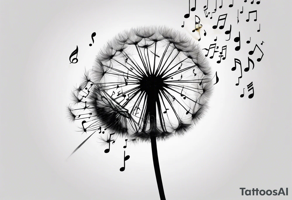 Dandelion puff breaking off into music notes tattoo idea