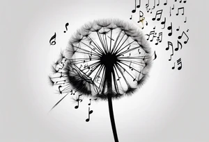 Dandelion puff breaking off into music notes tattoo idea