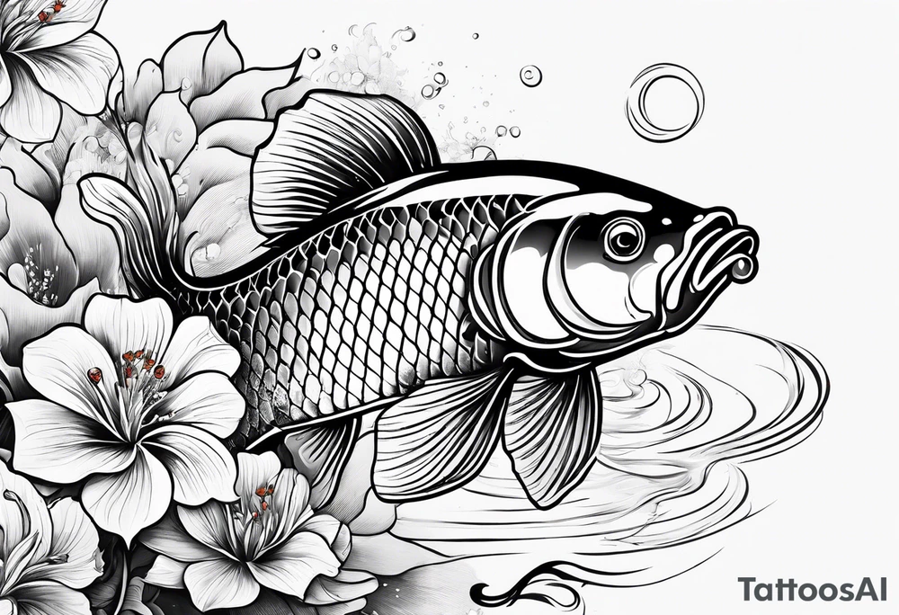 karpa koi whit flower and water tattoo idea