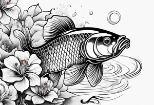 karpa koi whit flower and water tattoo idea