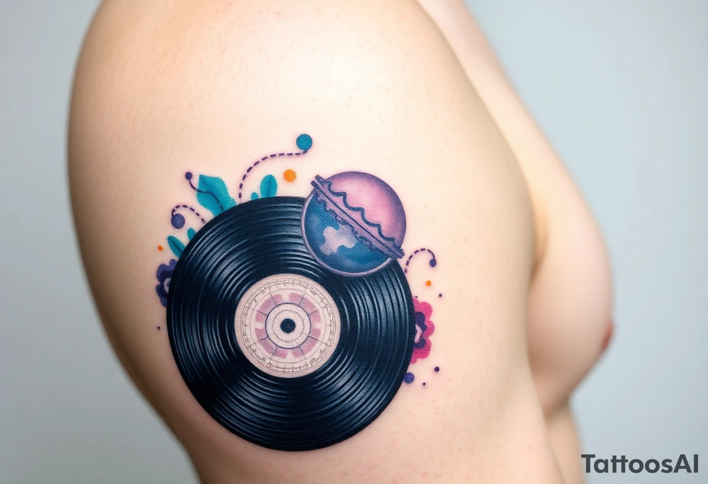 vinyl record and disco ball tattoo idea
