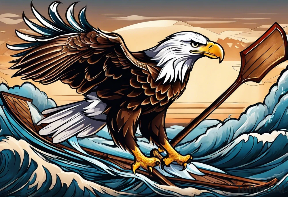 eagle flying with an oar tattoo idea