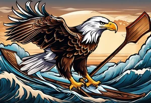 eagle flying with an oar tattoo idea