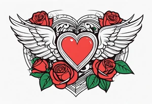 winged heart and roses tattoo idea
