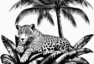 jaguar laying on palm tree tattoo idea