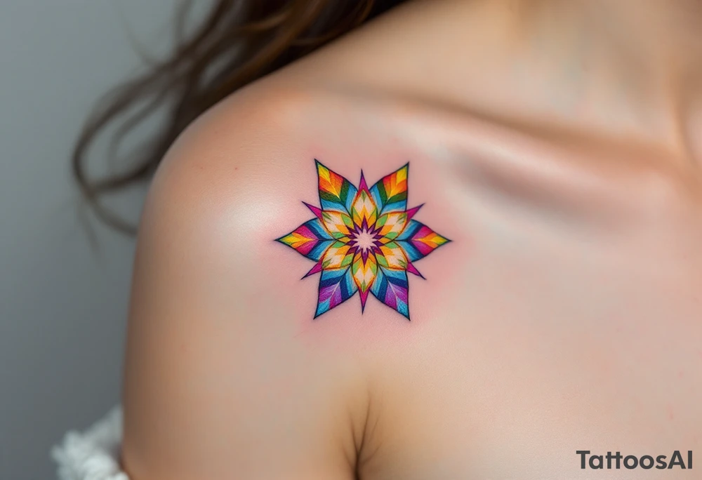 A rainbow-colored eight-pointed star tattoo celebrates inclusivity and universal love. tattoo idea