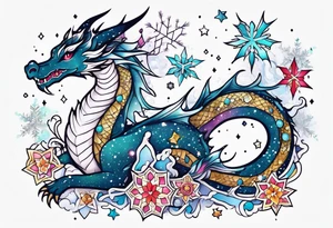 Constellation, kawaii dragon, snowflake tattoo idea