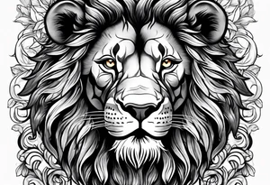 A lion surrounded by fire in full color tattoo idea