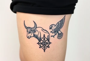 A bull and a falcon  with ancient Egyptian mythology, as ruled by Venus in western zodiac, tattoo idea