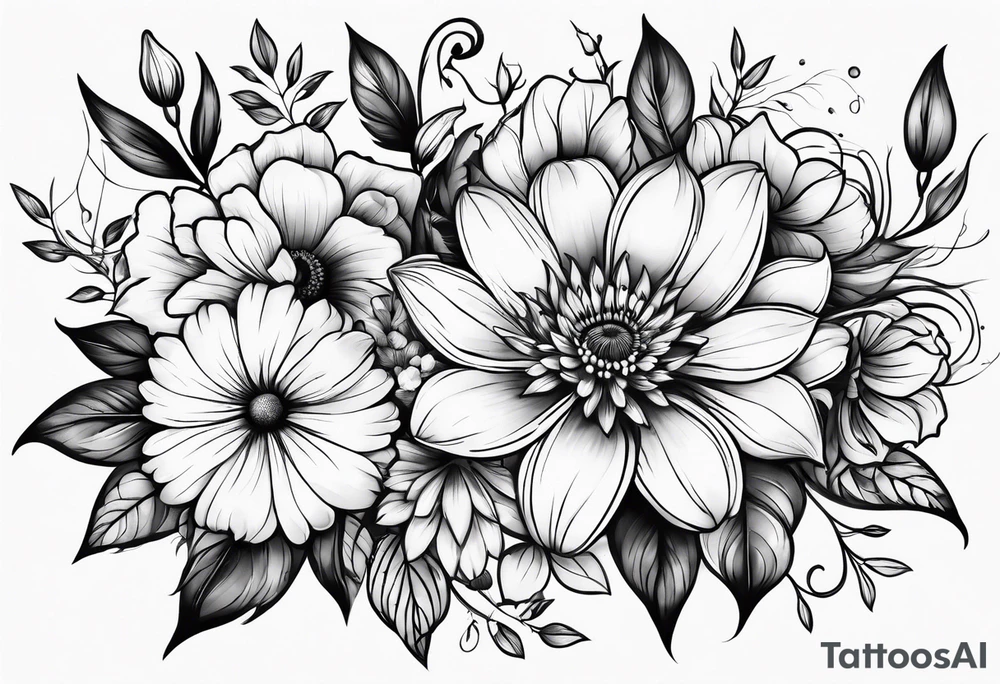 Flowers with name embedded tattoo idea