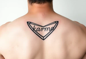 Minimalist style tattoo of a boomerang with the word karma on it tattoo idea