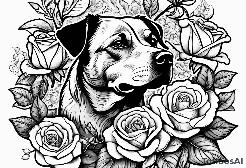dog eating a rose bush tattoo idea