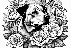 dog eating a rose bush tattoo idea