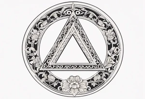 A greek letter delta, inside an ornamental circle. The circle is made from elements of chain, rope, flowers. Simplistic and subtle style. tattoo idea