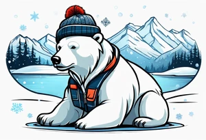 Polar bear standing up wearing a winter hat and snow goggles tattoo idea