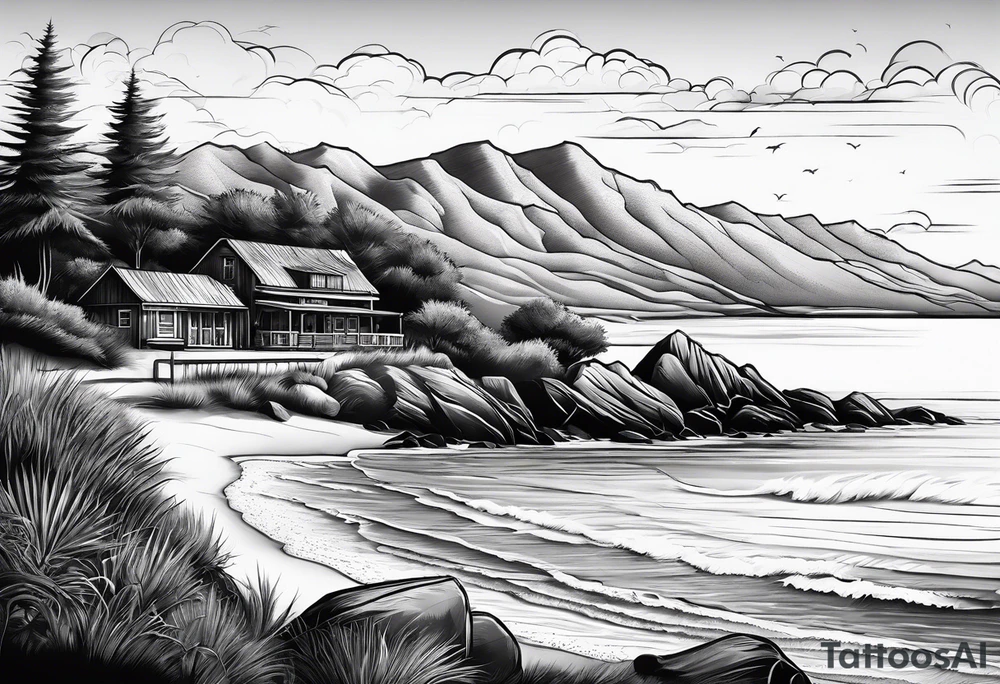 Beach landscape hills behind tattoo idea