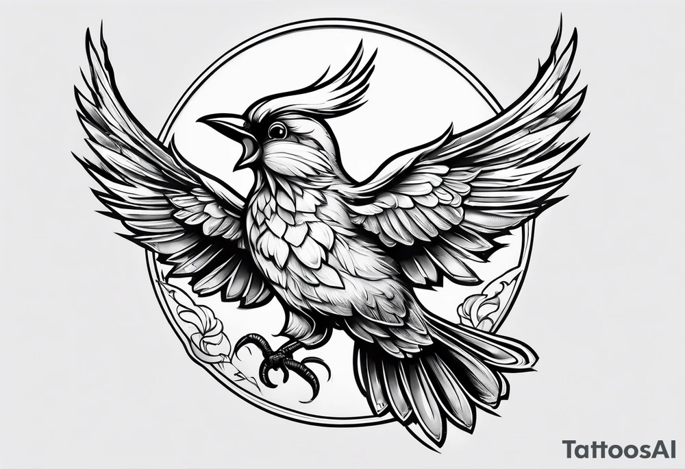 Cute cartoon Bird with a gun in its mouth tattoo idea