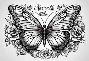 the words "I never walk alone" surrounded by butterflies tattoo idea