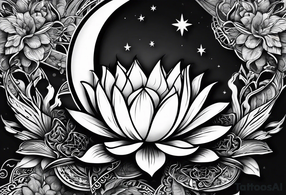 Lilly pad and crescent moon tattoo idea