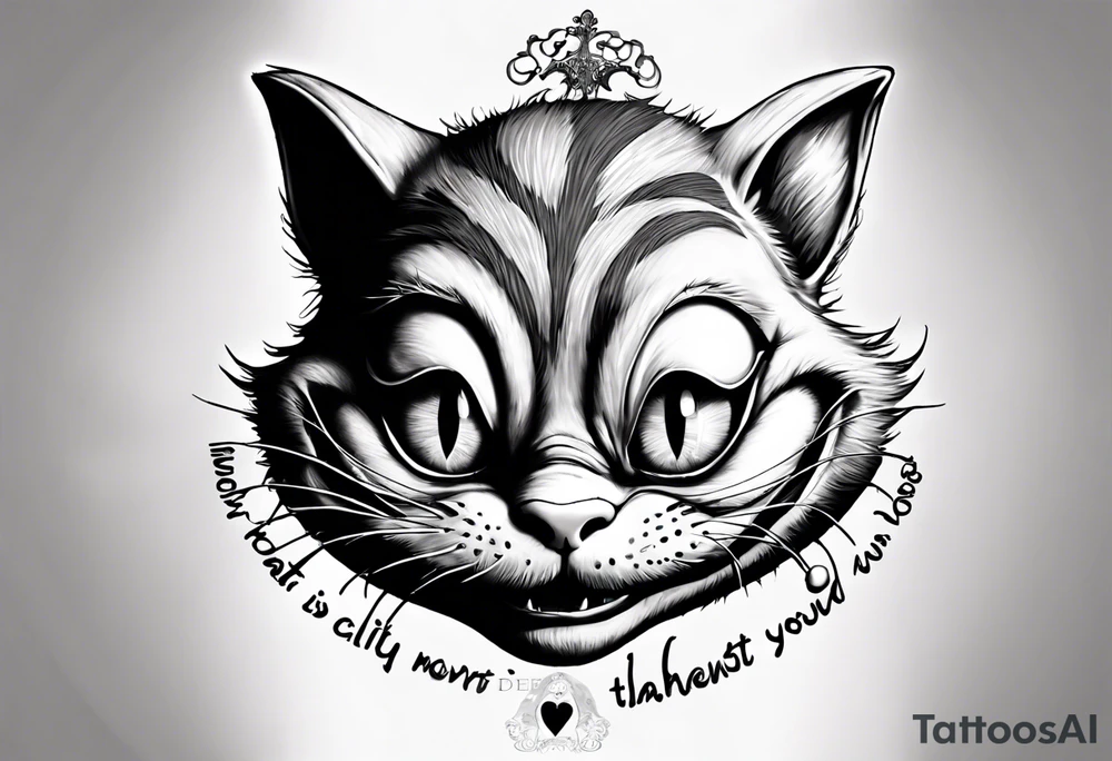 Cheshire Cat From Alice in wonderland with quote I’m not crazy my reality is just different than yours tattoo idea