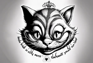 Cheshire Cat From Alice in wonderland with quote I’m not crazy my reality is just different than yours tattoo idea