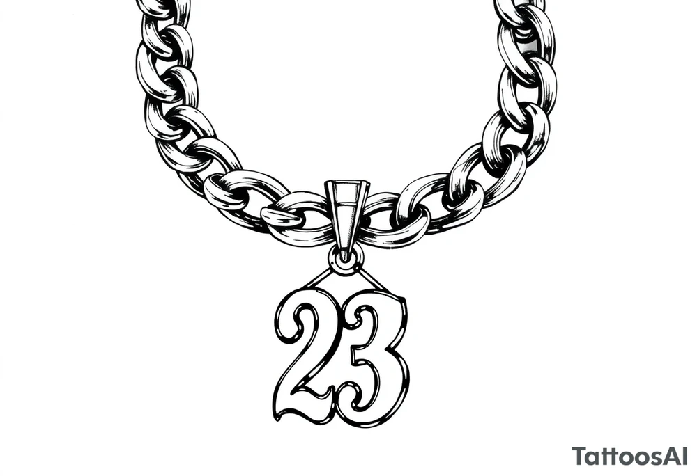 Diamond Cuban link chain with number 23 pendant tattoo idea