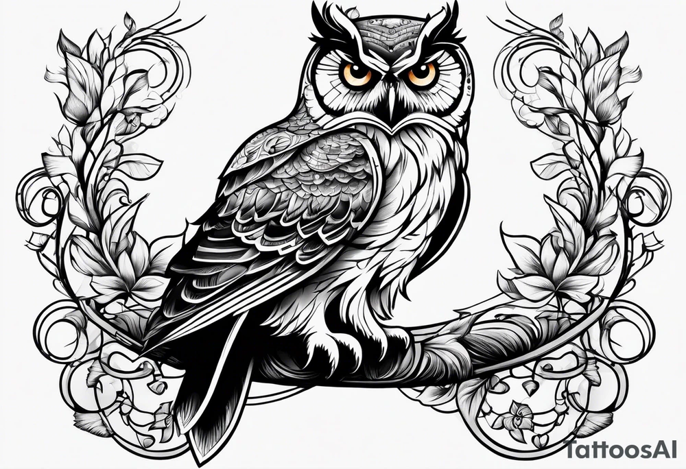 Owl sitting on an infinity sign tattoo idea