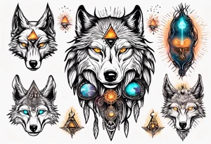 A wolf with a glowing pineal gland and spiritual symbolism tattoo idea