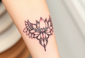 lotus flower beautiful majestic angel wing with word "Warrior" tattoo idea