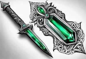 An athame dagger with the hilt turned upward and an emerald gemstone on the hilt tattoo idea