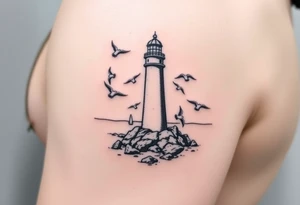 Baltic Sea tattoo with lighthouse surrounded by seagulls tattoo idea