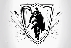 man protected under shield from arrows falling from sky tattoo idea