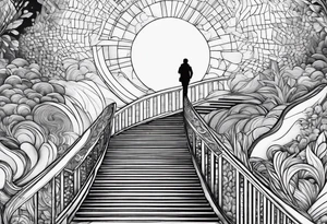 Person walking up stairs into heaven tattoo idea