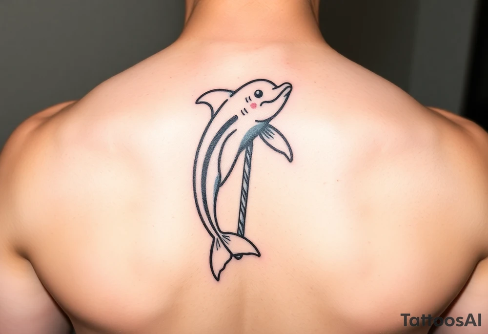 Cartoon striper dolphin on a stripper pole tattoo idea