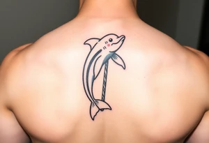 Cartoon striper dolphin on a stripper pole tattoo idea