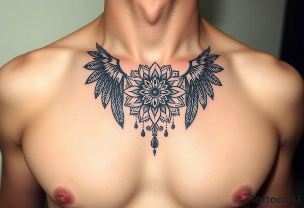 spiritual feathers ornamental mandala shaman tattoo idea