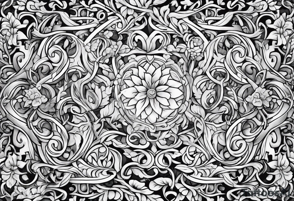 stone road leafy vines tattoo idea