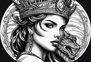 Hot girl as Statue of Liberty with dragon wrapped around neck tattoo idea