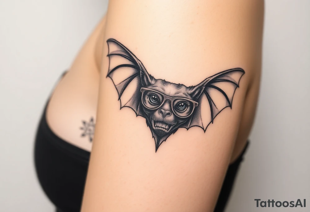 Vampire bat wearing wire framed glasses tattoo idea
