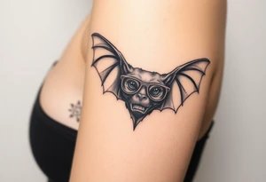 Vampire bat wearing wire framed glasses tattoo idea
