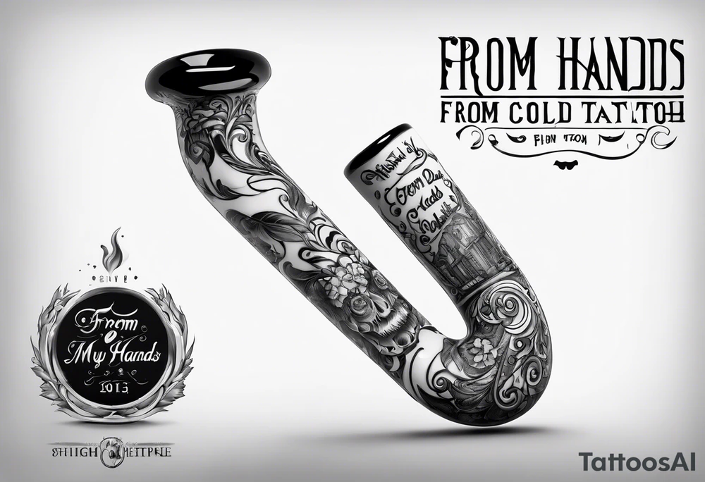 Glass oil burning pipe in a hand. 
Underneath the hand the text,  'from my cold dead hands ' tattoo idea